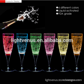 Customized Logo Printed Liquid Activated Plastic Light Up Flashing LED champange Glass